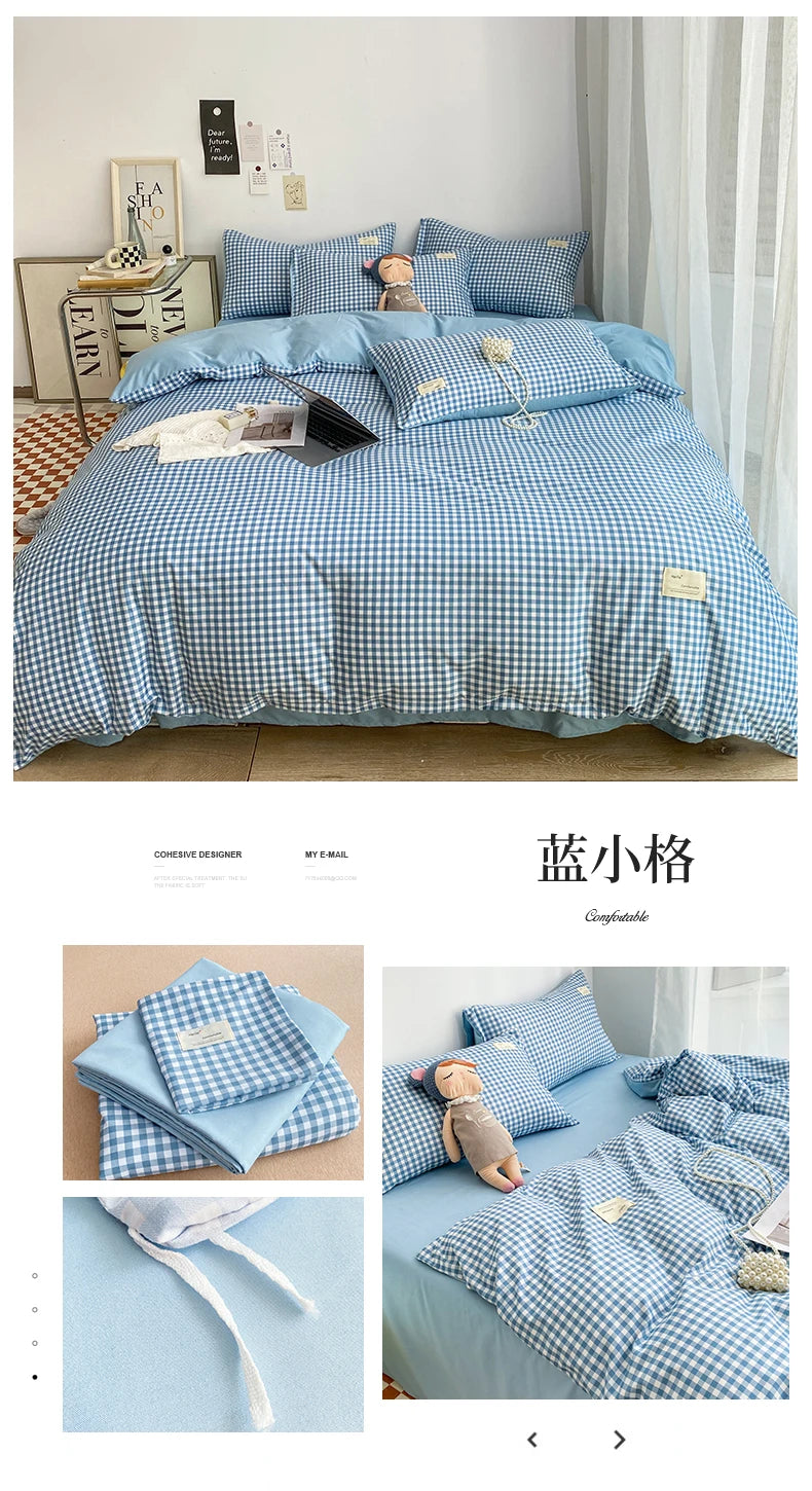 Small plaid pattern style single quilt cover double bed down duvet cover220x240cm large size quilt cover without pillowcase