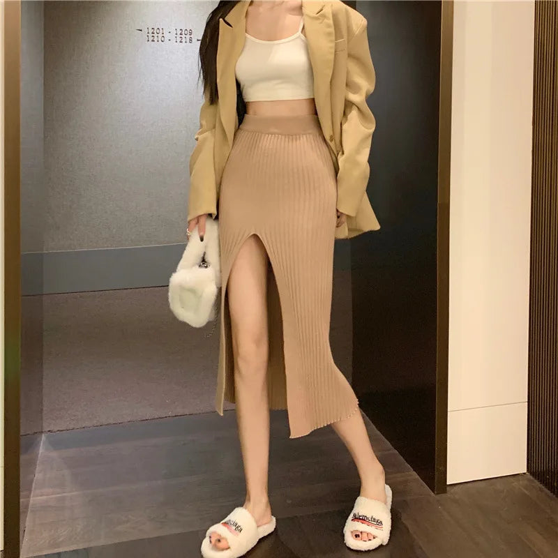 Elegant Elegant Sexy Stit Skirt Women's Slim Fit Slimming Hot Girl Knitted Dress Pure High Waist Temperament Skirt