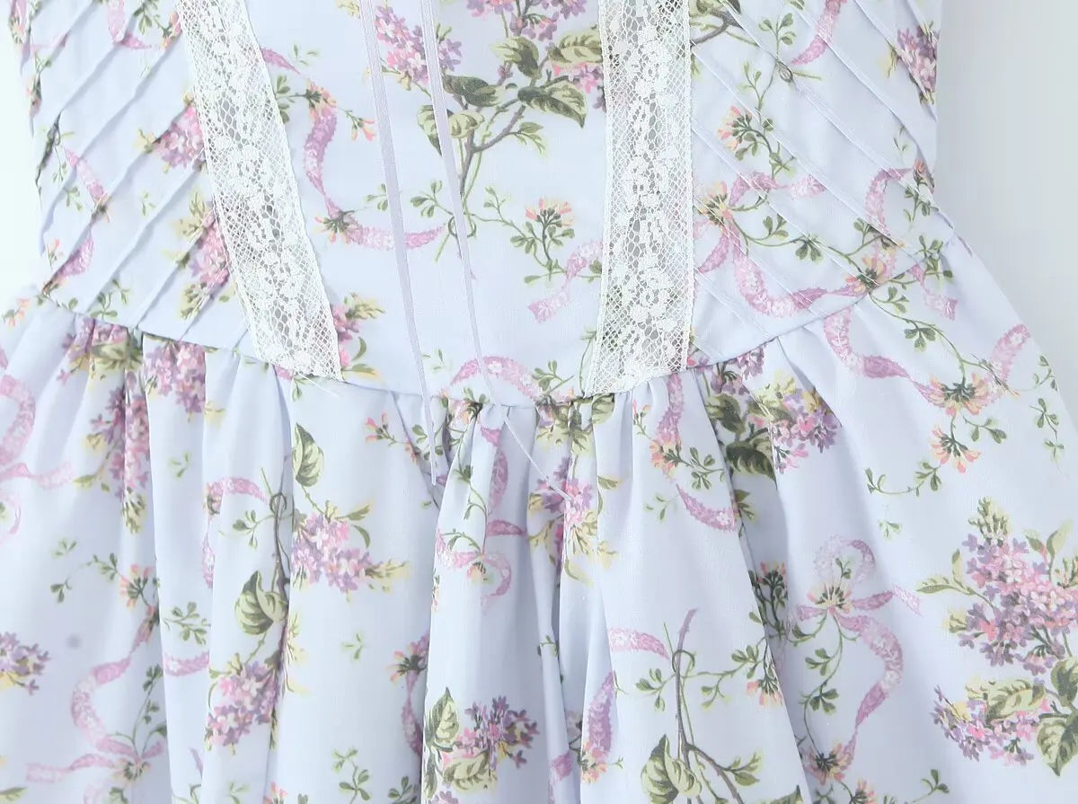Floral Printed Summer Women's Dress Sleeveless Short Mini Tank Vestidos A-line Lace Dress 2025 New in Beach Vintage Party Dress