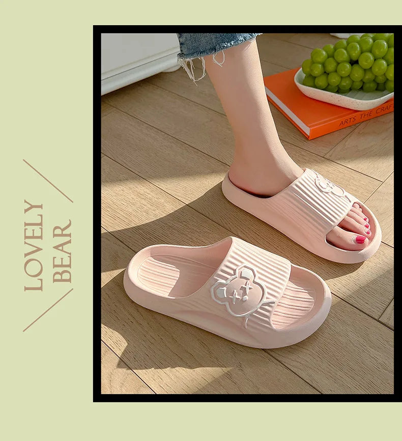 2026 Home Slippers for Women Men Open Toe Waterproof Soft Sole Slides Summer One Strap Solid Color Comfort Flat Bottom Slippers