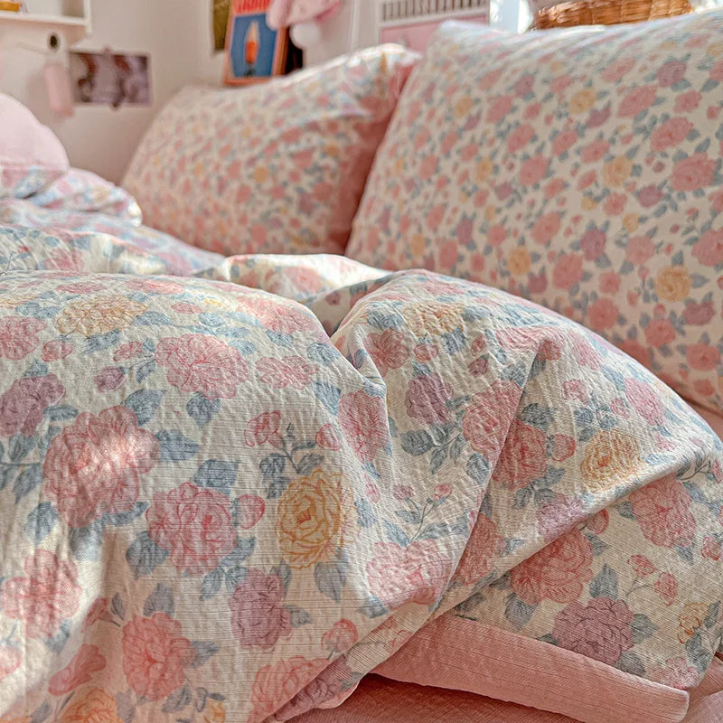 Double-layer Gauze Duvet Cover Single/Queen/King Flower Printed housse de couette Skin-friendly funda nordica 150 cama 이불커버