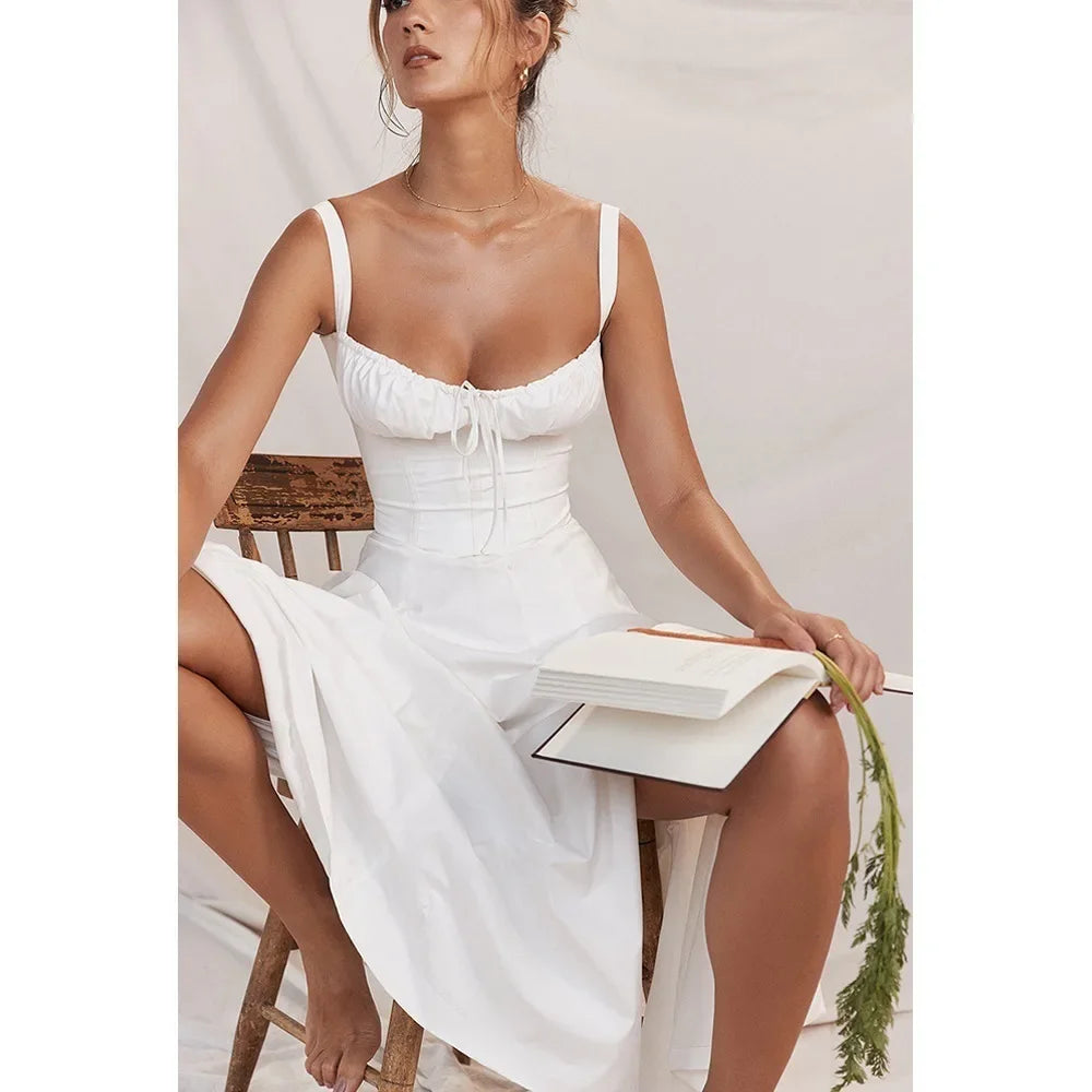 Sexy Floral Print Corset Long Dress Women's Slips Dresses Female Bandage Spring Summer Y2K Summer Holiday Vacatioin White Pink