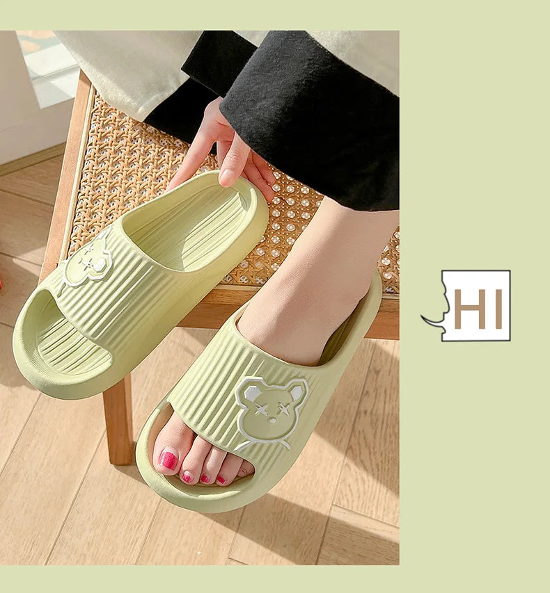 2026 Home Slippers for Women Men Open Toe Waterproof Soft Sole Slides Summer One Strap Solid Color Comfort Flat Bottom Slippers