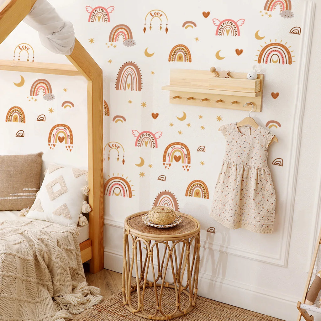 Boho Rainbow Vinyl Child Wall Sticker For Baby Room Decor Bedroom Accessories Furniture Sticker Adhesive Wallpaper Wall Decor