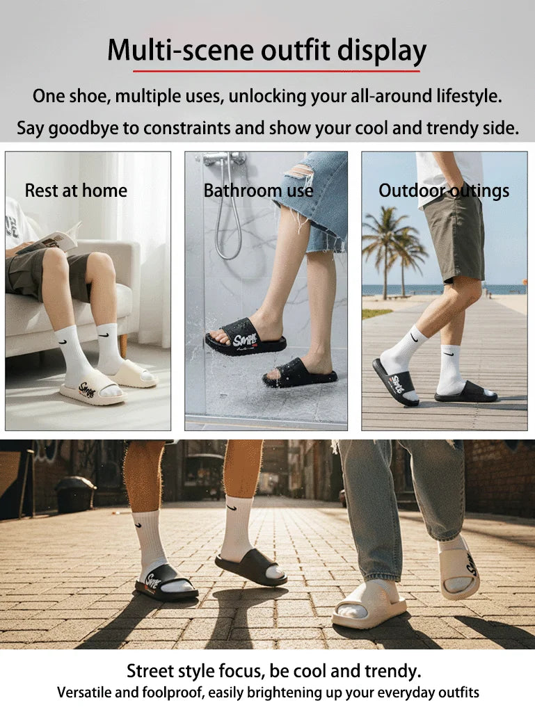 Four-Season Men's Fashion Slippers, Waterproof, Non-Slip, Casual, Soft, Breathable Bathroom Slippers, Suitable for Bathroom, Swimming, Indoor Use