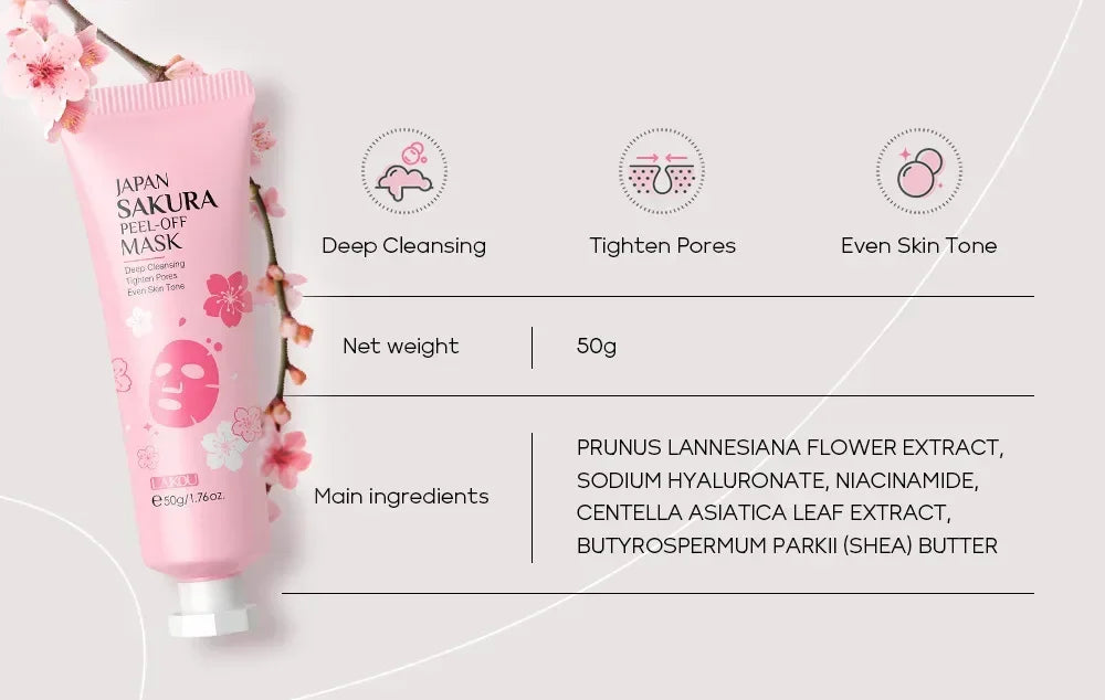 Sakura Peeling Face Mask Deep Cleansing Aging Anti Wrinkle Whitening Blackhead Removed Tear Off Mask Facial Skin Care 50g