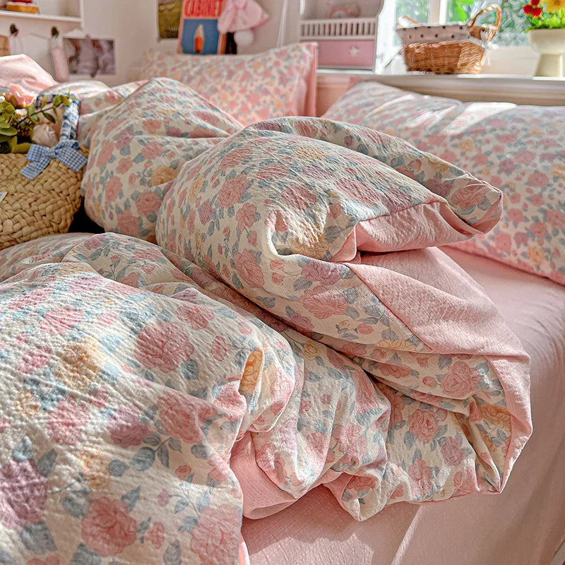 Double-layer Gauze Duvet Cover Single/Queen/King Flower Printed housse de couette Skin-friendly funda nordica 150 cama 이불커버