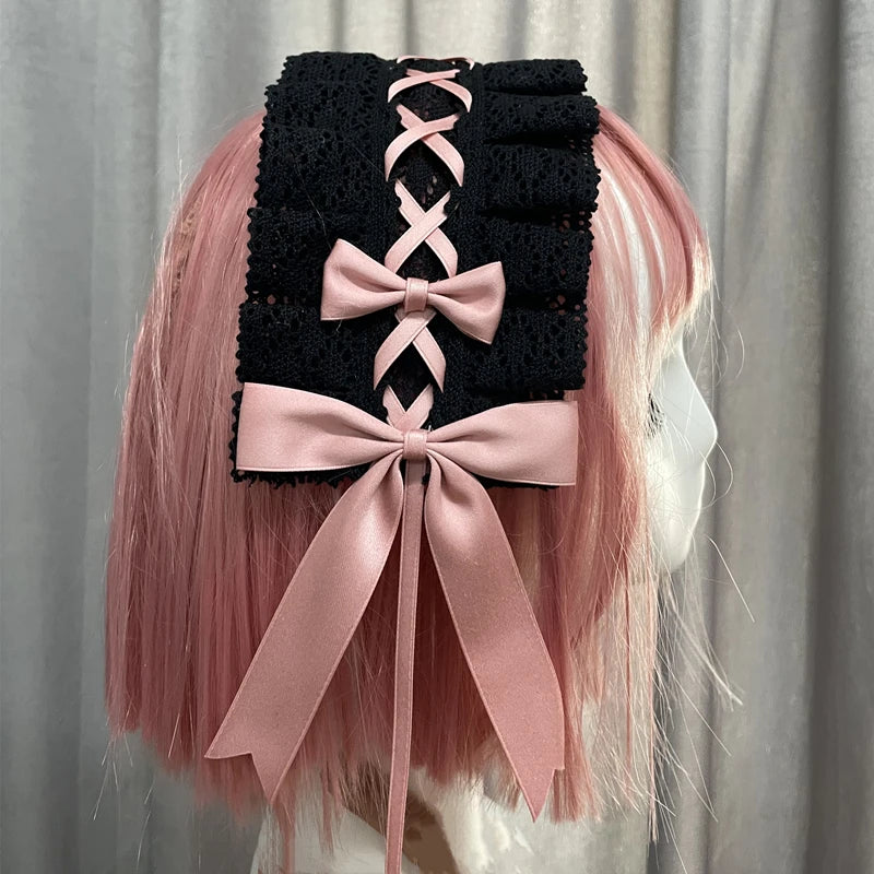 2024 Lolita Lace Gothic Bowknot Sweet Hair Hoop Anime Maid Cosplay Headband Flower Headwear Accessory Wholesale