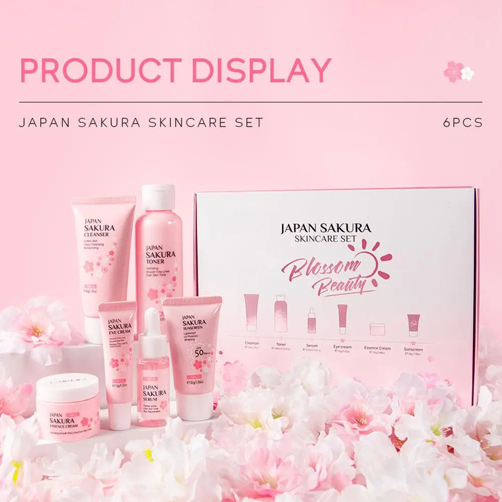 5/6pcs/set Japan Sakura Skin Care Set Serum Rejuvenating Cream Glowing Moisturizer Fade Blemishes