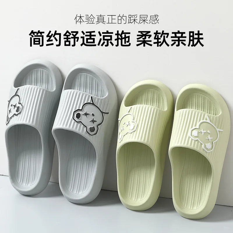 2026 Home Slippers for Women Men Open Toe Waterproof Soft Sole Slides Summer One Strap Solid Color Comfort Flat Bottom Slippers