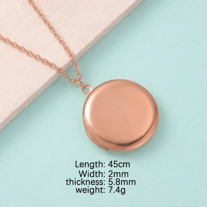 RUMNVNTY 5pc Carved Designs Round Photo Frame Pendant Necklace Stainless Steel Charms Locket Girls Women Memorial Jewelry