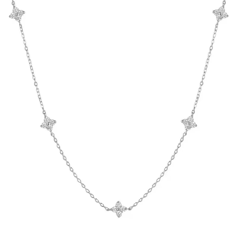 Gorgeous Four-leaf Flower Inlaid Zircon Chain Necklace for Women Elegant Luckly Choker Party Jewelry Birthday Gifts