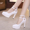 11cm Small Size 32-43 Double Ankle Buckle Soft Leather Shoes Platform Pumps 2025 Block High Heels Shoes for Office Model Dress