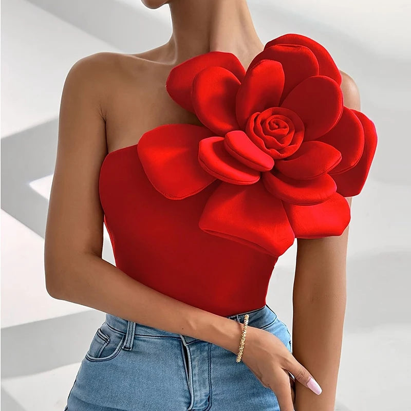 Elegant Flower Design T Shirt Women Sexy Sleeveless Women T-Shirts Pink Red Black Fashion Slim Tee Tops Female Pullover