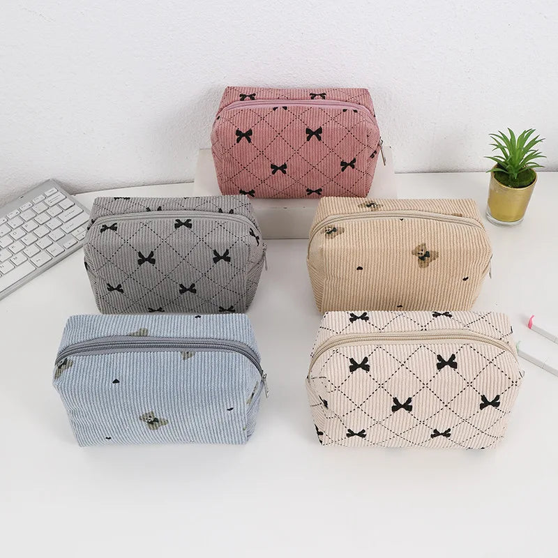 Kawaii Corduroy Travel Cosmetic Lipstick Skincare Storage Bag Toiletry Kit Women Makeup Handbags Organizer Pouch Bag Pencil Case
