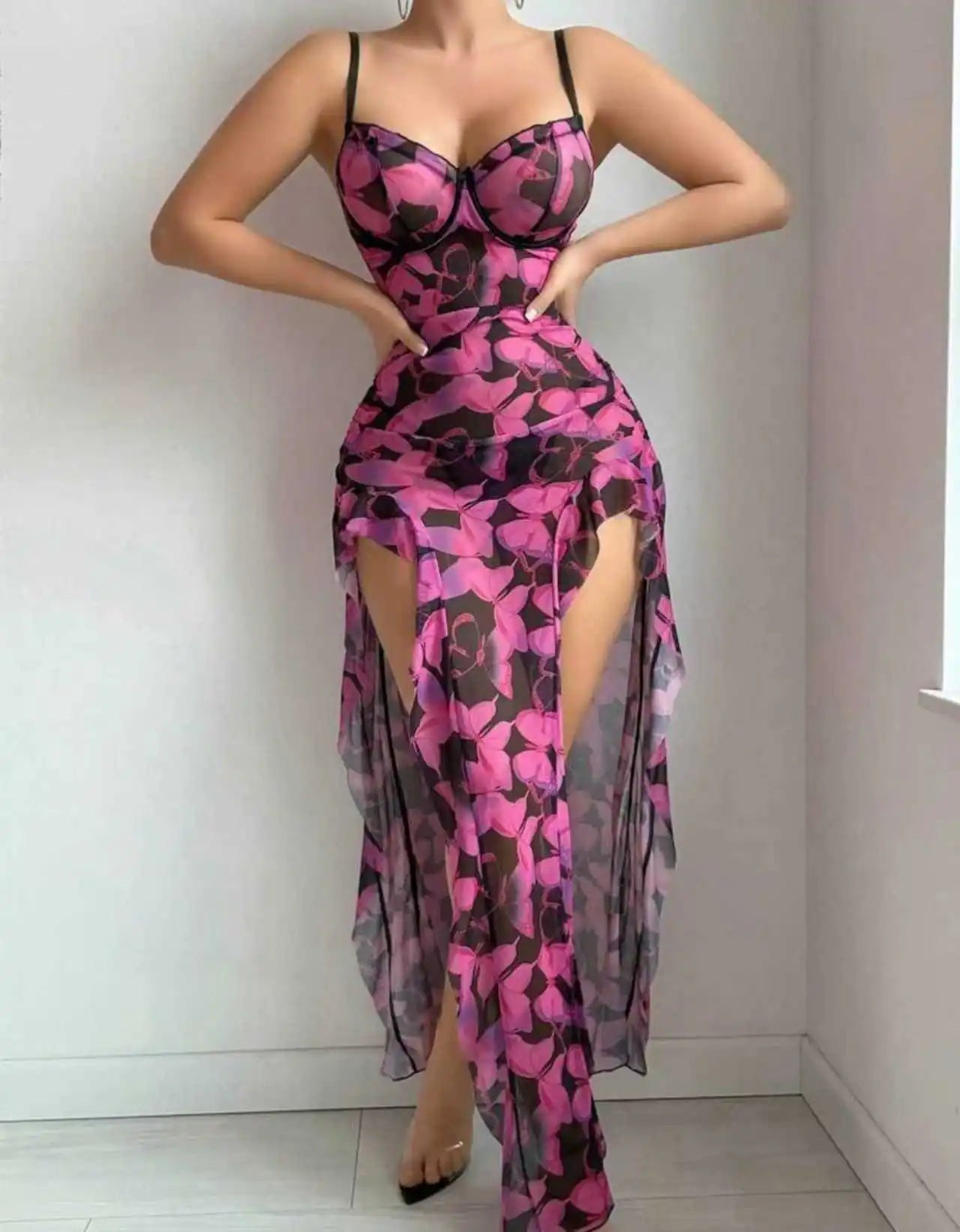 New Women's Nightgown Butterfly Print Sleeveless Vest Nightgown Camisole