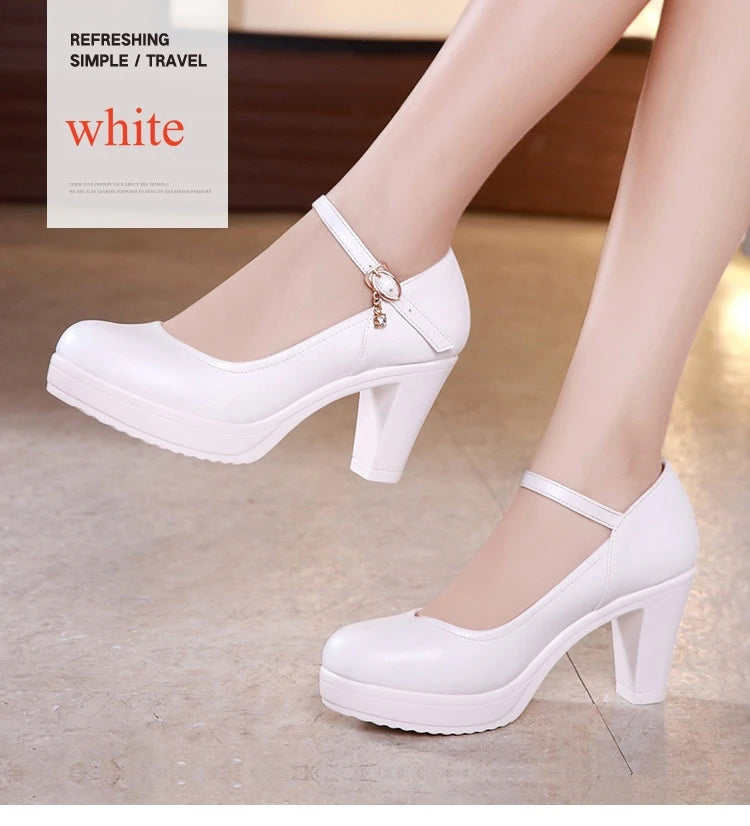 Small Size 32-43 Shallow Thick Bottom White Silver Wedding Shoes Bride Platform Pumps 2025 Block High Heels Shoes for Model Mom