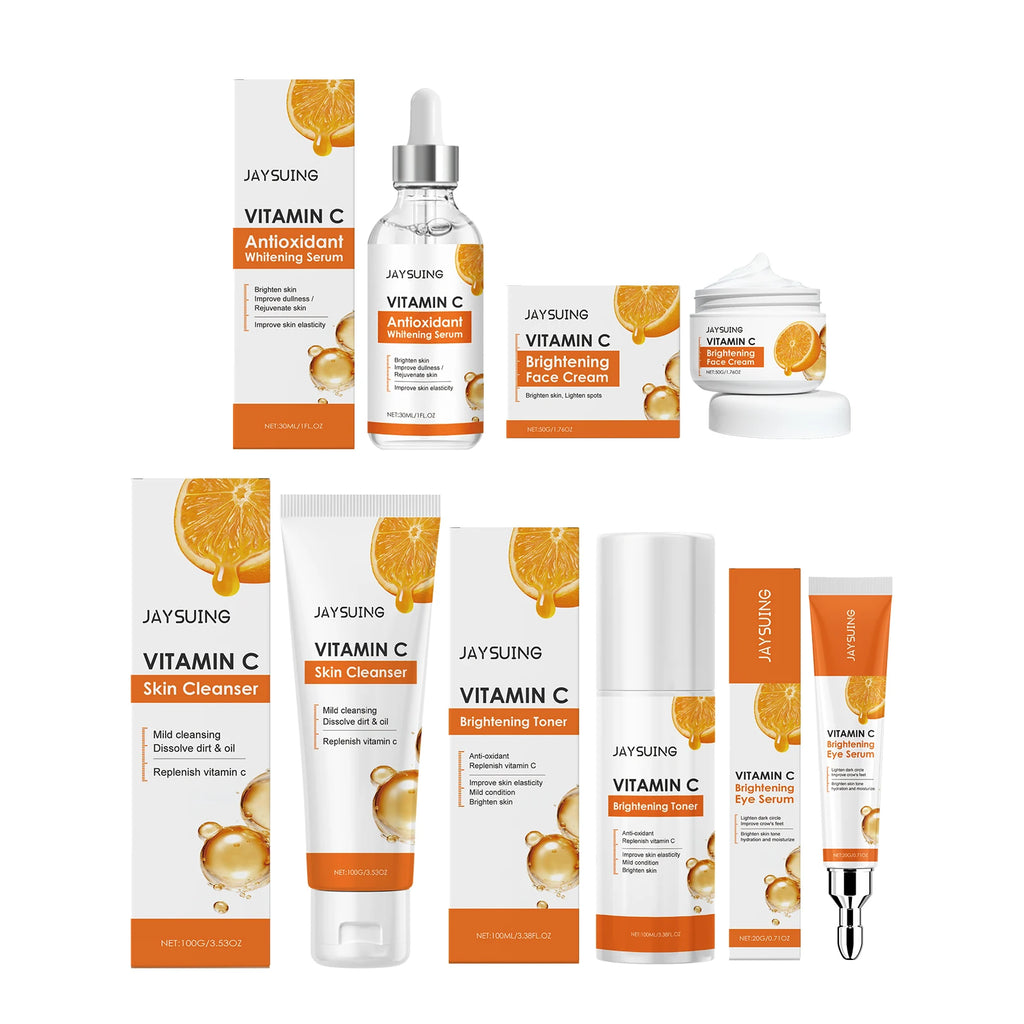 Vitamin C Skincare Set Face Whiten Cream Dark Spots Serum Cleaning Facial Cleanser Moisturizer Toner Firming Eye Cream Skin Care