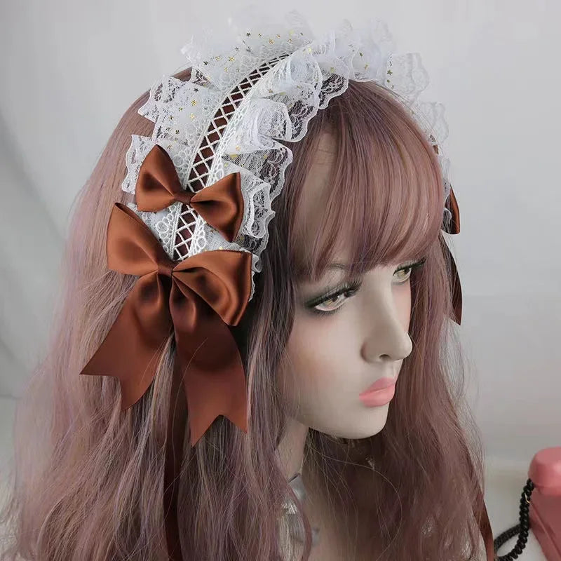 Lovely Sweet Hair Hoop Anime Maid Cosplay Headband Lolita Lace Flower Headwear Hand Made for Girls Mujer Kawaii Hair Accessory