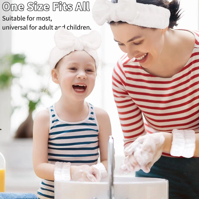 3Pcs Bow Headband Wristband Set Towel Elastic Soft Washing Face Shower Make Up Yoga Sports Skincare Headband for Women Girls
