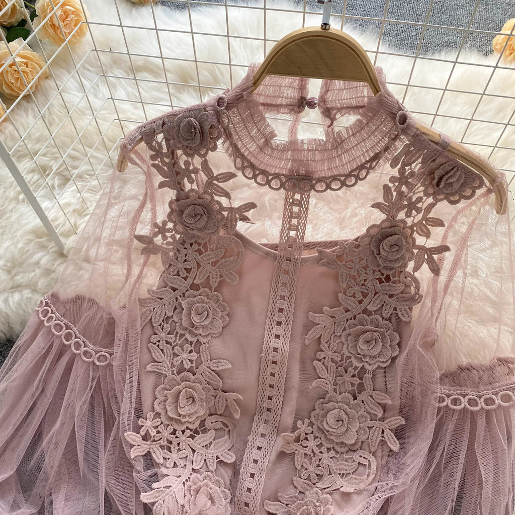 Lace Puff Long Sleeve Blouse Vintage Fashion Blouses Elegant Femme Blusas Korean Woman Tops Women Shirts Clothing Dropshipping