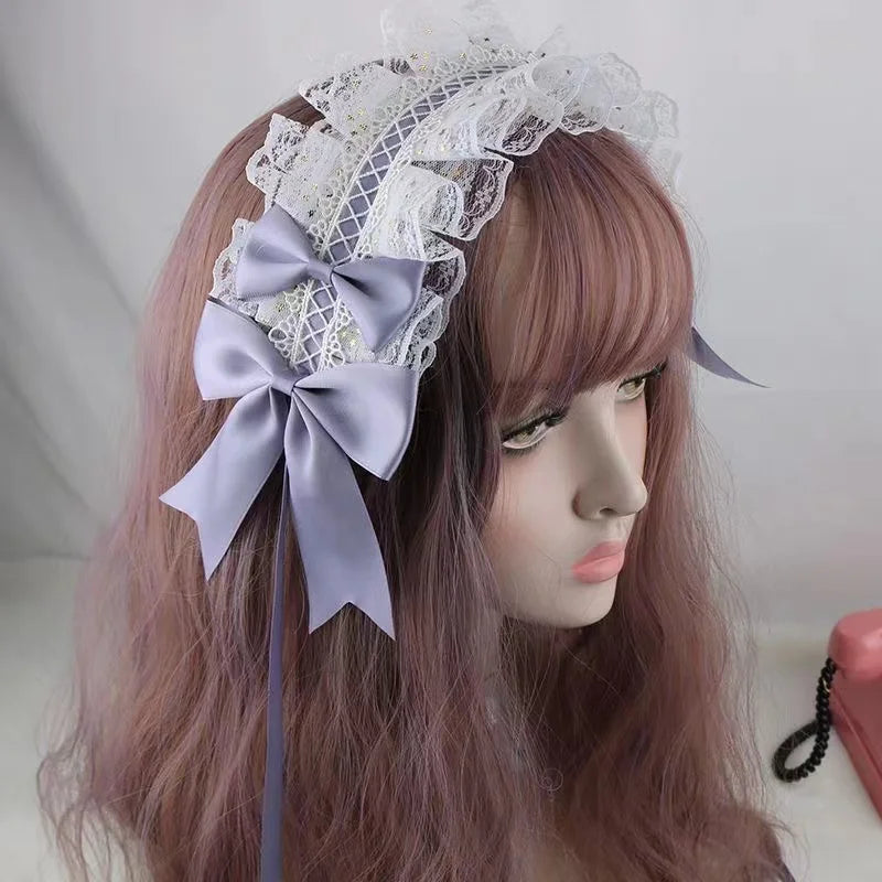 Lovely Sweet Hair Hoop Anime Maid Cosplay Headband Lolita Lace Flower Headwear Hand Made for Girls Mujer Kawaii Hair Accessory
