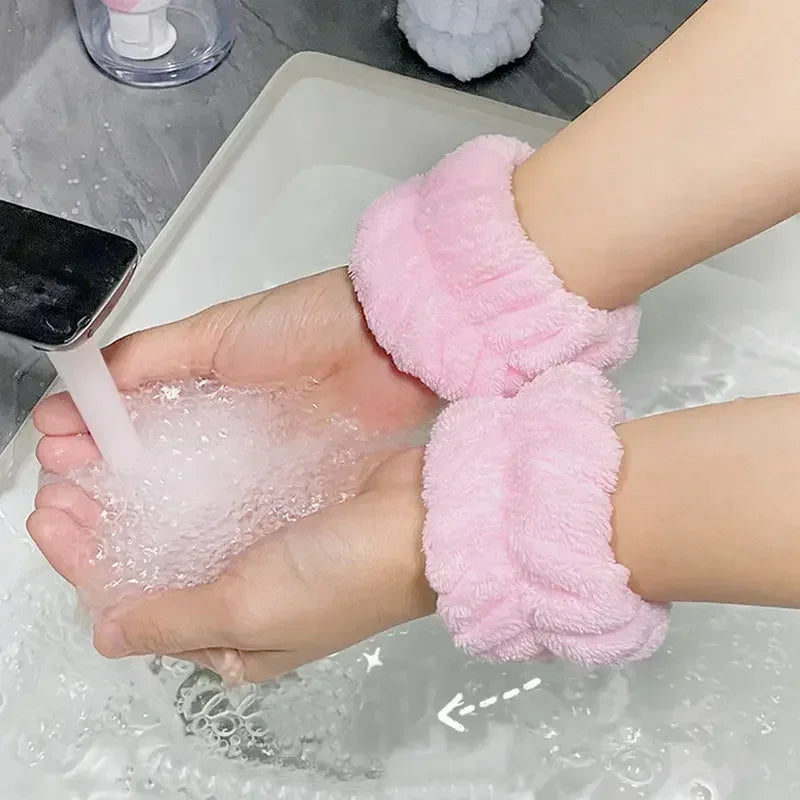 1-10Pairs Flannel Skincare Spa Wristband Makeup Facial Wrist Washband Face Towel Wash Bow Headband Scrunchie Set for Women