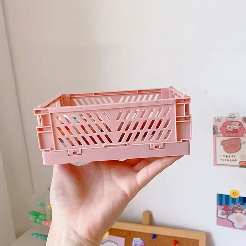 Folding Plastic Storage Box Collapsible Storage Mini Container Desktop Cosmetic Storage Basket Home Office Organizer Box