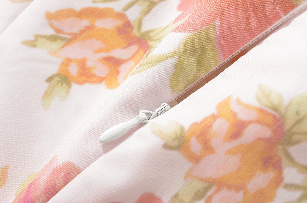 2024 Sexy Pink Flower Print V Collar Sling Dress Women Corset Style Low Waist Folds Hem Ball Gown Swing Mini Tank Robe