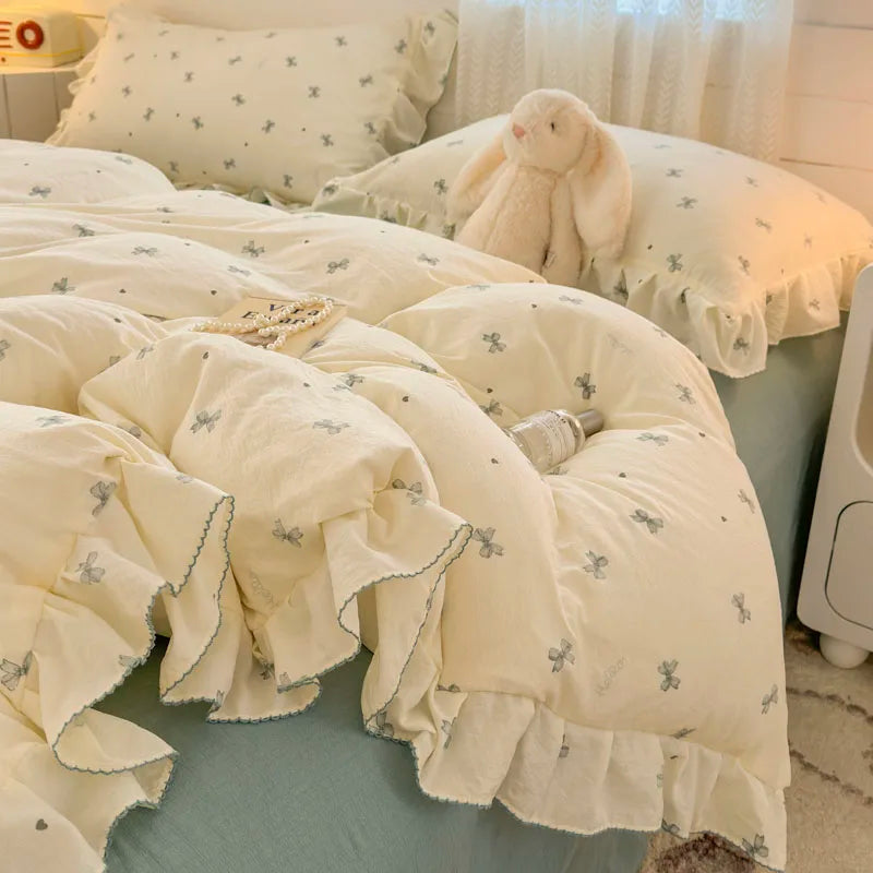 Bonenjoy Lace Duvet Cover Printed Home Quilts Cover Ruffles Comforter Covers Adults Kids Room Bedding (Pillowcase Need Order)