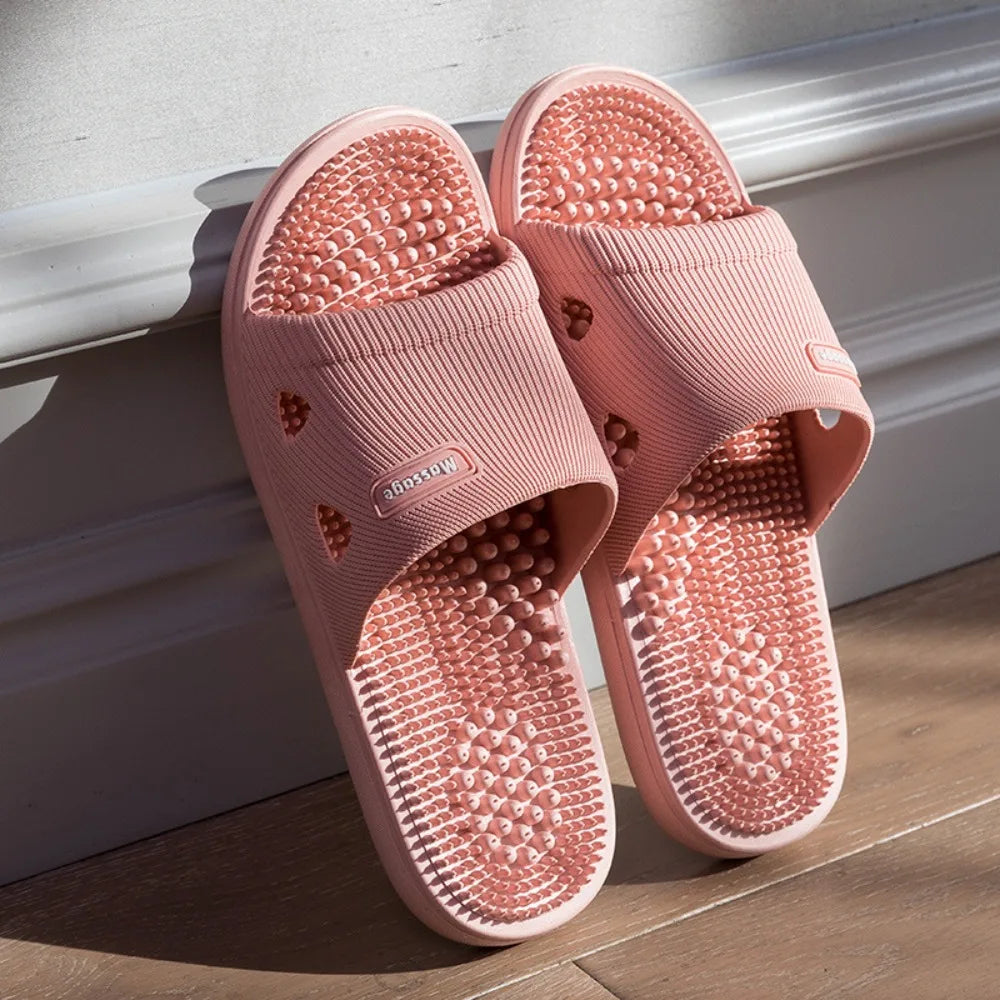 Basic Solid Thick Massage Slippers Anti Slip Open-toe Platform Flip Flops Lightweight Anti Odor Outer Wear Shoes Couple