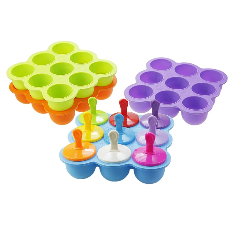 JCD 4/7Holes DIY Ice Cream Pops Silicone Mold Ice Cream Ball Maker Popsicles Molds Baby Fruit Shake Home Kitchen Accessories