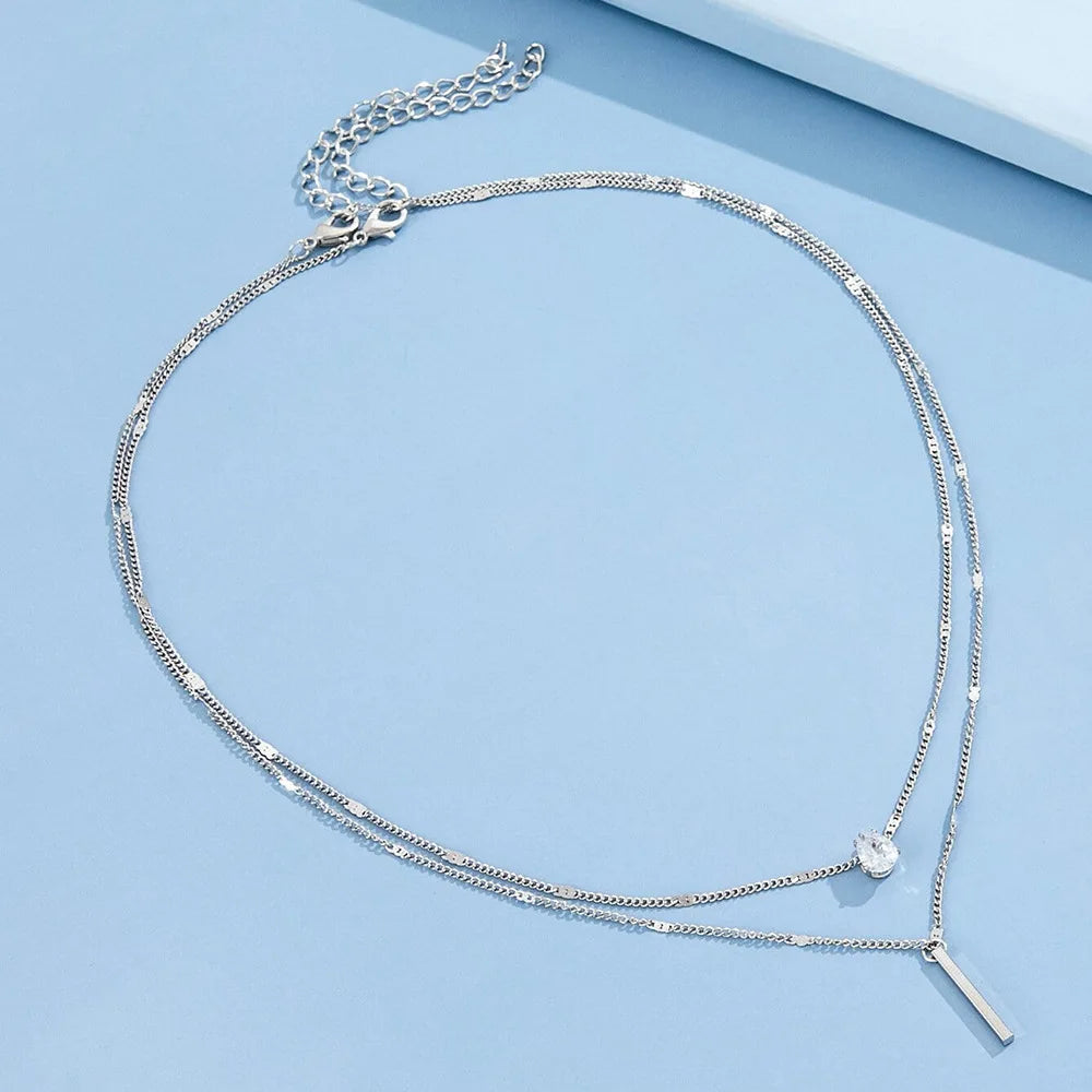 Trendy Zircon Pendant Necklace For Women Multilayer Chain Choker Fashion Female Party Shiny Jewelry Gift
