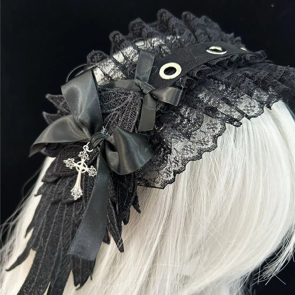 New Lolita Cat Ears Headband Lace Cosplay Head Wrap Bow Headdress Women