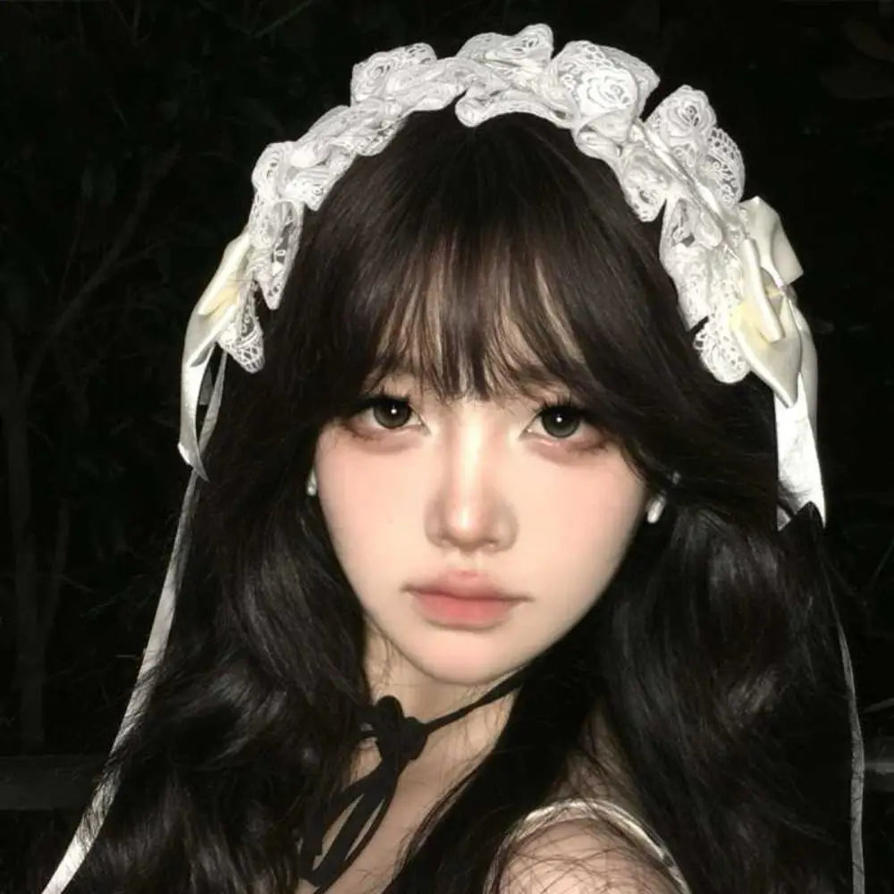 New Lolita Cat Ears Headband Lace Cosplay Head Wrap Bow Headdress Women