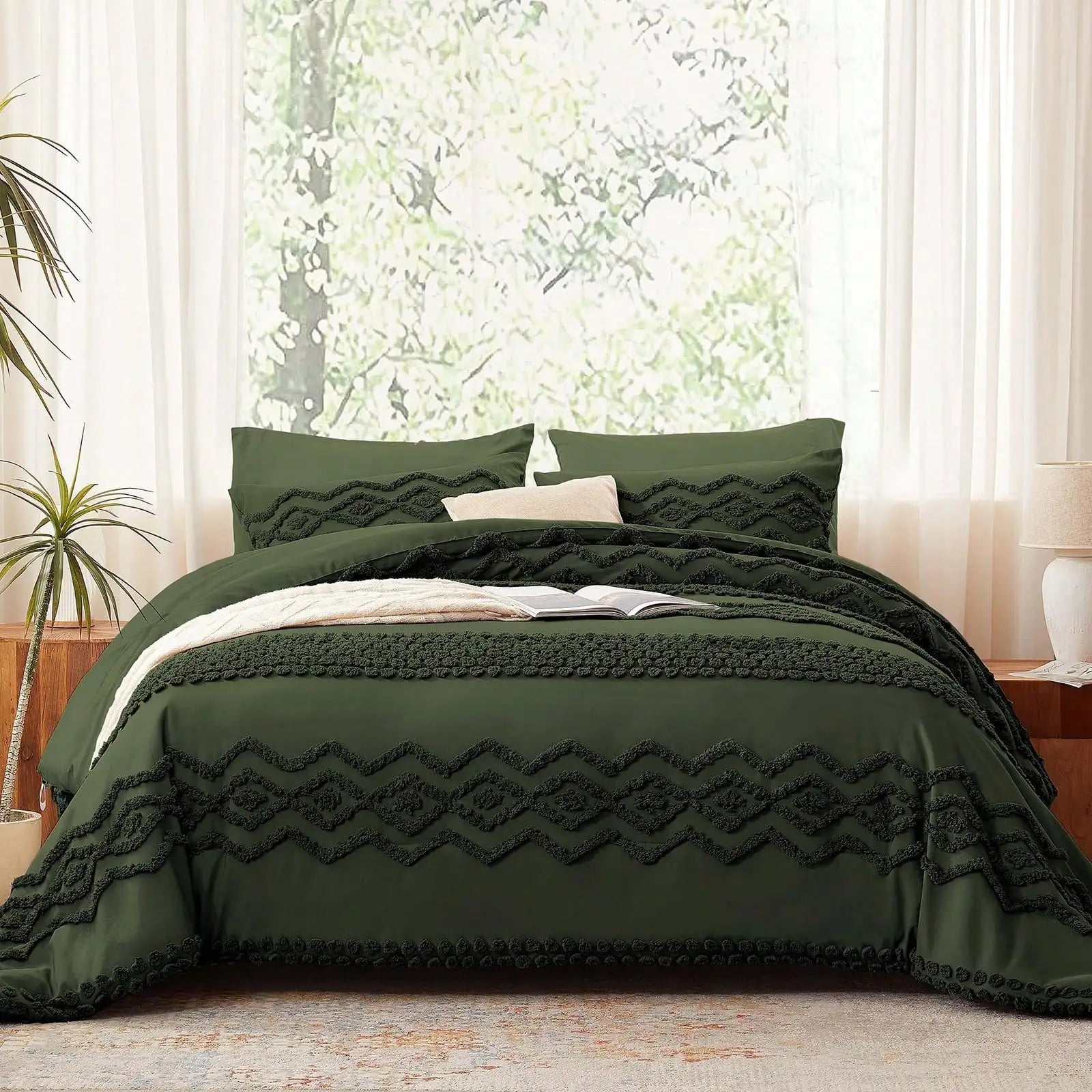 Boho Tufted Comforter Set King Size For Room Deocr And Valentine's Day 3 Pieces White Shabby Chic Comforter Farmhouse Embroidery