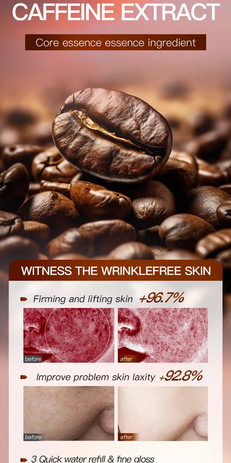 Caffeine Face Mask Anti Wrinkles Moisturizing Hydrating Anti-aging Facial Masks Face Sheet Mask Skin Care Products