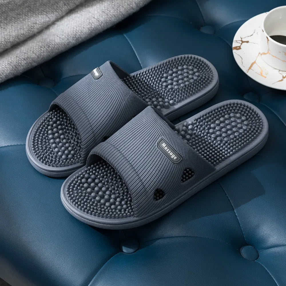 Basic Solid Thick Massage Slippers Anti Slip Open-toe Platform Flip Flops Lightweight Anti Odor Outer Wear Shoes Couple