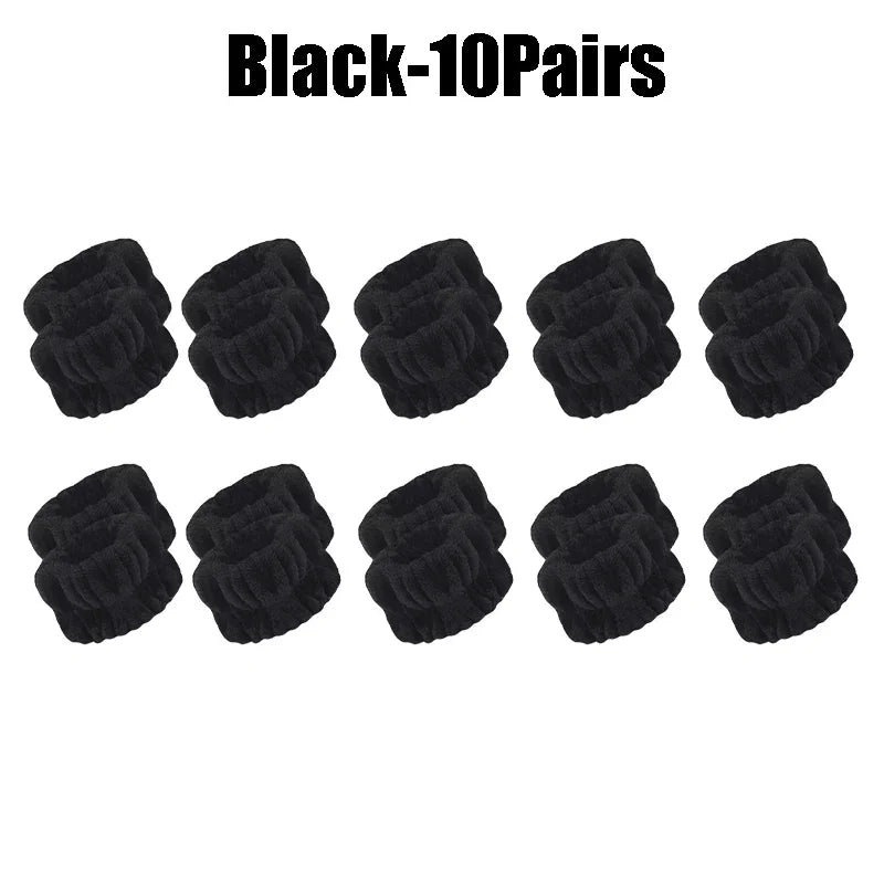 1-10Pairs Flannel Skincare Spa Wristband Makeup Facial Wrist Washband Face Towel Wash Bow Headband Scrunchie Set for Women