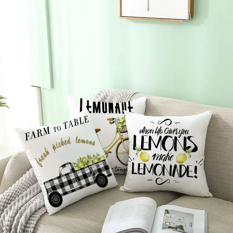 Cushion Cover Throw Pillow Sofa Decorative Pillowcase Lemon Pattern Summer