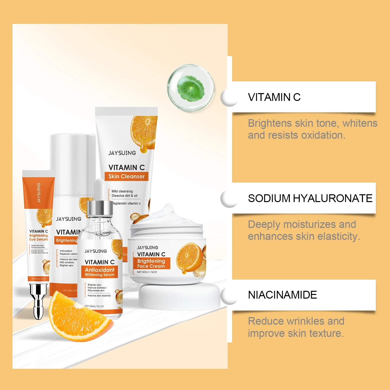 Vitamin C Skincare Set Face Whiten Cream Dark Spots Serum Cleaning Facial Cleanser Moisturizer Toner Firming Eye Cream Skin Care