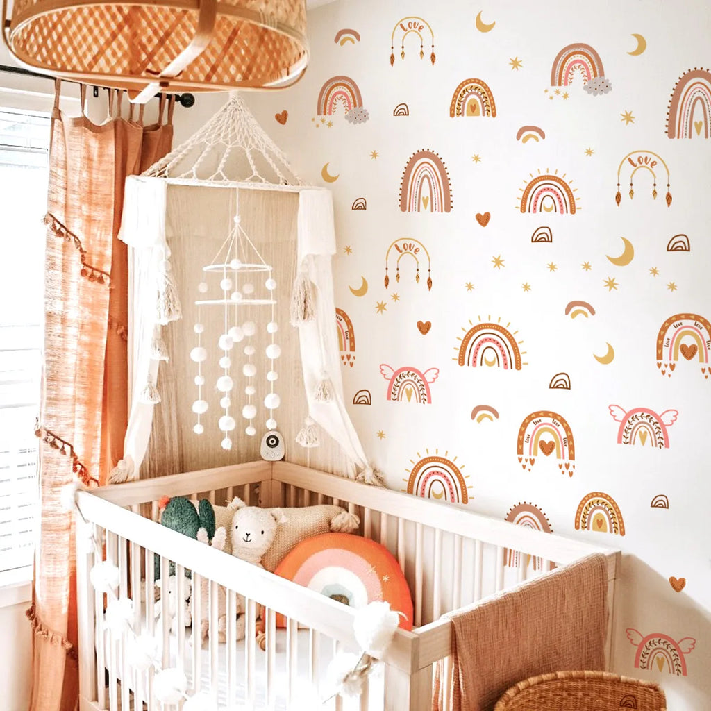 Boho Rainbow Vinyl Child Wall Sticker For Baby Room Decor Bedroom Accessories Furniture Sticker Adhesive Wallpaper Wall Decor