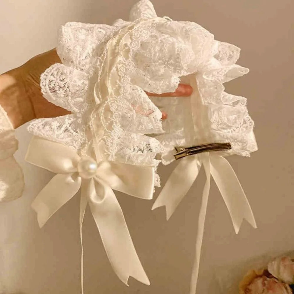 New Lolita Cat Ears Headband Lace Cosplay Head Wrap Bow Headdress Women