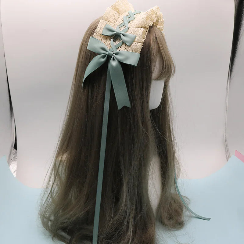 2024 Lolita Lace Gothic Bowknot Sweet Hair Hoop Anime Maid Cosplay Headband Flower Headwear Accessory Wholesale