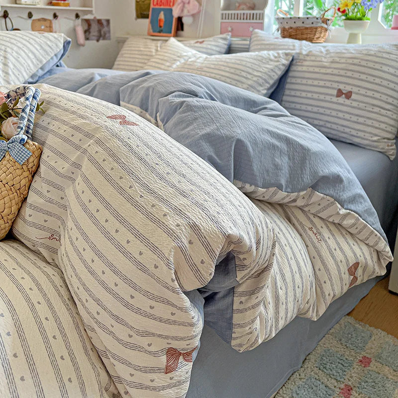 Double-layer Gauze Duvet Cover Single/Queen/King Flower Printed housse de couette Skin-friendly funda nordica 150 cama 이불커버