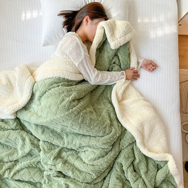 Soft Woolen Blanket for Bedding and Sofa, Warm Lamb Velvet Flannel Cover Blanket for Office, Air Conditioning and Nap