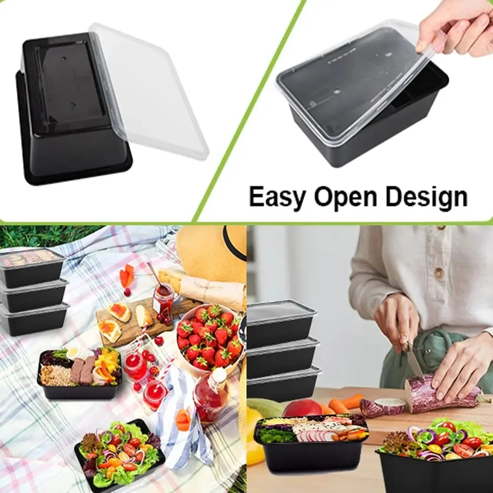 10-Pack Black Disposable Food Containers – Leak-Resistant with Secure Lids | Ideal for Salads, Sandwiches