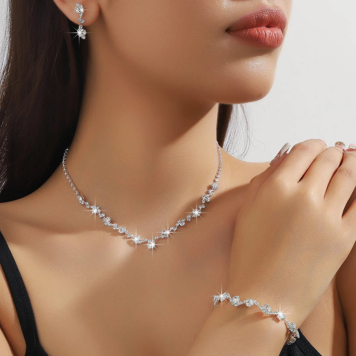 Wave Style Jewelry Sets for Women Claw Chain Zircon Choker Necklace Earrings Bracelet Bridal Wedding Party Jewelry Sets