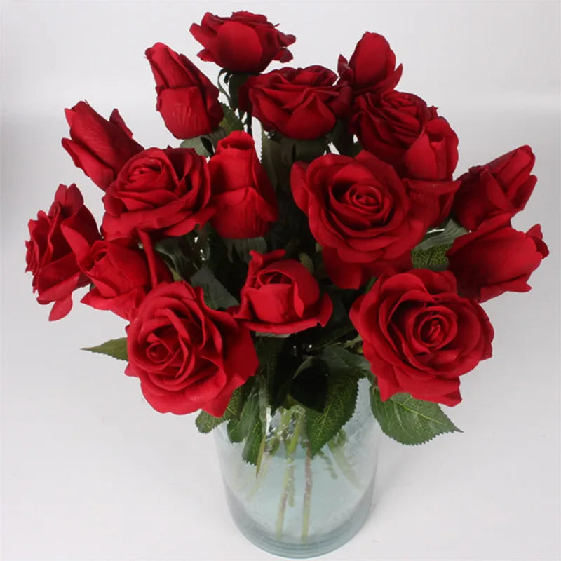 11pcs/Lot Fresh Rose Artificial Flowers Real Touch Rose Floral Home Decorations For Wedding Party Birthday Gifts