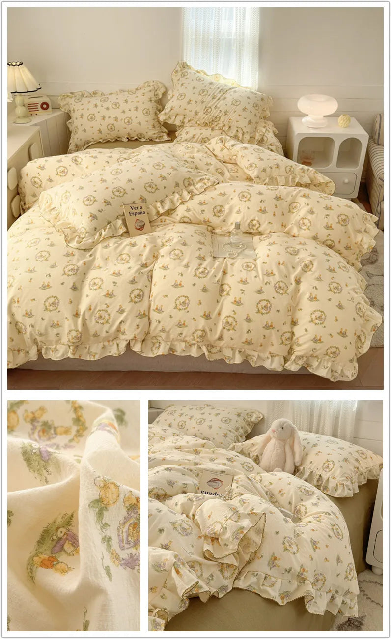 Bonenjoy Lace Duvet Cover Printed Home Quilts Cover Ruffles Comforter Covers Adults Kids Room Bedding (Pillowcase Need Order)